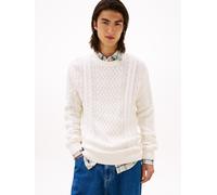 Strickpullover TOMMY JEANS "BADGE CABLE", Herren, Gr. XL, ancient weiß tonal, Strick, Obermaterial: 100% Baumwolle, casual, slim fit hüftlang, Rundhals, Pullover, Slim Fit, Rundhals (55025361-XL) anci