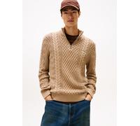 Strickpullover TOMMY JEANS, Herren, Gr. L, coastal taupe tonal, Strick, Obermaterial: 100% Baumwolle, unifarben, slim fit normal, hoch geschlossener Ausschnitt, Bündchen, Pullover, Troyer-Kragen mit R