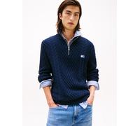 Strickpullover TOMMY JEANS, Herren, Gr. M, schwarz night navy tonal, Strick, Obermaterial: 100% Baumwolle, unifarben, casual, slim fit normal, hoch geschlossener Ausschnitt, Langarm Bündchen, Pullover