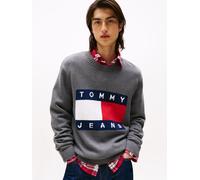 Strickpullover TOMMY JEANS "TJM MELANGE FLAG SWEATER", Herren, Gr. XL, schwarz (schwarz htr), Sweatware, Obermaterial: 100% Baumwolle, hüftbedeckend, Rundhals, Rippbündchen, Pullover Strickpullover, R