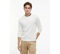 Strickpullover TOMMY JEANS "TJM SLIM FIT LIGHT SWEATER", Herren, Gr. L, weiß (ancient weiß), Strick, Obermaterial: 100% Baumwolle, slim fit normal, Rundhals, eingesetzt Rippstrickbündchen, Pullover St