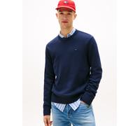 Strickpullover TOMMY JEANS "TJM SLIM FIT LIGHT SWEATER", Herren, Gr. XL, blau (schwarz night navy), Strick, Obermaterial: 100% Baumwolle, unifarben, slim fit normal, Rundhals, eingesetzt Rippstrickbün