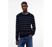 Strickpullover TOMMY JEANS "TJM SLIM STRIPE SWEATER", Herren, Gr. S, schwarz night navy stripe, Strick, Obermaterial: 100% Baumwolle, gestreift, slim fit normal, Rundhals, Rippbündchen, Pullover Stric