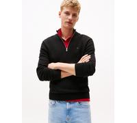 Strickpullover TOMMY JEANS "TJM SLM ESS LIGHT ¼ ZIP SWTR EXT", Herren, Gr. 4XL, schwarz, Strick, Obermaterial: 100% Baumwolle, regular fit normal, Rundhals, eingesetzt Rippstrickbündchen, Pullover Str