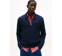 Strickpullover TOMMY JEANS "TJM SLM ESS LIGHT ¼ ZIP SWTR EXT", Herren, Gr. L, blau (schwarz night navy), Strick, Obermaterial: 100% Baumwolle, unifarben, regular fit normal, Rundhals, eingesetzt Ripps