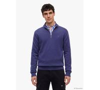 Strickpullover TOMMY JEANS "TJM SLM ESS LIGHT ¼ ZIP SWTR EXT", Herren, Gr. M, blau (blau storm), Strick, Obermaterial: 100% Baumwolle, regular fit normal, Rundhals, eingesetzt Rippstrickbündchen, Pull