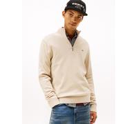 Strickpullover TOMMY JEANS "TJM SLM ESS LIGHT ¼ ZIP SWTR EXT", Herren, Gr. XXL, beige (gulf sand), Strick, Obermaterial: 100% Baumwolle, regular fit normal, Rundhals, eingesetzt Rippstrickbündchen, Pu