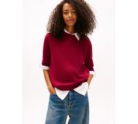 Strickpullover TOMMY JEANS "TJW ESSENTIAL CREW SWEATER EXT", Damen, Gr. M (38), lavish cerise, Feinstrick, Obermaterial: 100% Baumwolle, unifarben, regular fit normal, Rundhals, Rippstrickbündchen, Pu