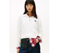 Strickpullover TOMMY JEANS "TJW FLUFFY POLO SWEATER", Damen, Gr. L (40), ancient weiß, Strick, Obermaterial: 55% Polyester, 19% Polyacryl, 15% Alpaka, 8% Wolle, 3% Elasthan, unifarben, regular fit, Ri