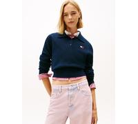 Strickpullover TOMMY JEANS "TJW FLUFFY POLO SWEATER", Damen, Gr. L (40), schwarz night navy, Strick, Obermaterial: 55% Polyester, 19% Polyacryl, 15% Alpaka, 8% Wolle, 3% Elasthan, unifarben, regular f