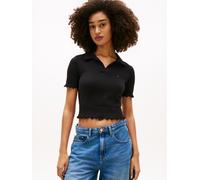 Strickpullover TOMMY JEANS "TJW LETTUCE POLO SWEATER", Damen, Gr. XL (42), schwarz, Strick, Obermaterial: 100% Baumwolle, unifarben, Pullover Strickpullover (36390916-XL) schwarz