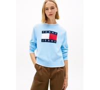 Strickpullover TOMMY JEANS "TJW TIPPING FLAG SWEATER EXT", Damen, Gr. S (36), light powdery blau, Strick, Obermaterial: 100% Baumwolle, unifarben, relaxed fit hüftbedeckend, Rundhals, Rippstrickbündch