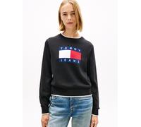 Strickpullover TOMMY JEANS "TJW TIPPING FLAG SWEATER EXT", Damen, Gr. XL (42), schwarz, Strick, Obermaterial: 100% Baumwolle, unifarben, Pullover Strickpullover (30734442-XL) schwarz