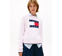 Strickpullover TOMMY JEANS "TJW TIPPING FLAG SWEATER EXT", Damen, Gr. XXL (44), pearly pink, Strick, Obermaterial: 100% Baumwolle, unifarben, relaxed fit hüftbedeckend, Rundhals, Rippstrickbündchen, P