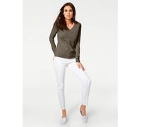 Strickpullover "V-Pullover", Damen, Gr. 42, grün (oliv), 100% Baumwolle, RICK CARDONA BY HEINE, unifarben, Pullover Strickpullover (64887004-42) oliv