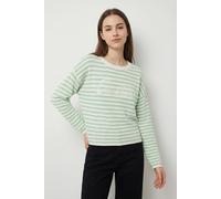Strickpullover VERO MODA "VMAPPLE LS O-NECK PULLOVER BOO", Damen, Gr. L, birch stripes:with bosphorus, Strick, Obermaterial: 80% Polyester, 20% Nylon, gestreift, regular fit, Rundhals, Pullover Strick