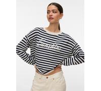 Strickpullover VERO MODA "VMAPPLE LS O-NECK PULLOVER BOO", Damen, Gr. XS, birch stripes:navy blazer, Strick, Obermaterial: 80% Polyester, 20% Nylon, gestreift, regular fit, Rundhals, Pullover Strickpu