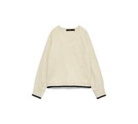 Strickpullover VERO MODA "VMAQUARIUS LS V-NECK RAGLAN PULLOVER BF", Damen, Gr. S, birch detail:with melange, schwarz contrast edge, Strick, Obermaterial: 65% Polyester, 13% Nylon, 13% Polyacryl, 6% Wo