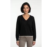 Strickpullover VERO MODA "VMAQUARIUS LS V-NECK RAGLAN PULLOVER BF", Damen, Gr. S, schwarz detail:with birch contrast edge, Strick, Obermaterial: 65% Polyester, 13% Nylon, 13% Polyacryl, 6% Wolle, 3% E