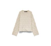 Strickpullover VERO MODA "VMARGIE ARGYLE LS O-NECK PULLOVER", Damen, Gr. M, beige (birch), Strick, Obermaterial: 79% Polyester, 13% Polyacryl, 5% Wolle, 3% Elasthan, unifarben, regular fit normal, Run