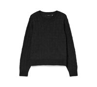Strickpullover VERO MODA "VMARIES LS O-NECK CABLE PULLOVER BF", Damen, Gr. M, schwarz, Strick, Obermaterial: 98% Polyester, 2% Elasthan, unifarben, regular fit normal, Rundhals, Rippbündchen, Pullover