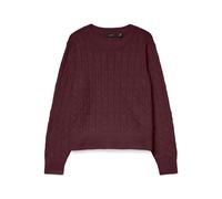 Strickpullover VERO MODA "VMARIES LS O-NECK CABLE PULLOVER BF", Damen, Gr. XS, winetasting, Strick, Obermaterial: 98% Polyester, 2% Elasthan, unifarben, regular fit normal, Rundhals, Rippbündchen, Pul