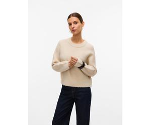 Strickpullover VERO MODA "VMBANG LS O-NECK PULLOVER BOO", Damen, Gr. M, birch detail:melange, Strick, Obermaterial: 78% Polyester, 12% Nylon, 8% Wolle, 2% Elasthan, meliert, regular fit, Rundhals, Pul