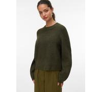 Strickpullover VERO MODA "VMBANG LS O-NECK PULLOVER BOO", Damen, Gr. S, grape leaf detail:melange, Strick, Obermaterial: 78% Polyester, 12% Nylon, 8% Wolle, 2% Elasthan, meliert, regular fit, Rundhals