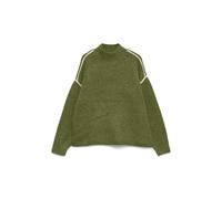 Strickpullover VERO MODA "VMBOOM LS HIGHNECK PIPING PULLOVER NOOS", Damen, Gr. L, sphagnum detail:melange with birch contrast, Strick, Obermaterial: 85% Polyester, 7% Polyacryl, 5% Wolle, 3% Elasthan,