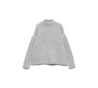 Strickpullover VERO MODA "VMBOOM LS HIGHNECK PIPING PULLOVER NOOS", Damen, Gr. S, light grau melange detail:birch contrast, Strick, Obermaterial: 85% Polyester, 7% Polyacryl, 5% Wolle, 3% Elasthan, me
