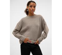 Strickpullover VERO MODA "VMBOOM LS O-NECK PULLOVER GA NOOS", Damen, Gr. M, moon rock detail:melange, Strick, Obermaterial: 85% Polyester, 7% Polyacryl, 5% Wolle, 3% Elasthan, meliert, loose fit norma