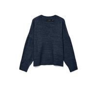 Strickpullover VERO MODA "VMBOOM STRUCTURE LS V-NECK PULLOVER BOO", Damen, Gr. L, blau (navy blazer detail:melange), Strick, Obermaterial: 85% Polyester, 7% Polyacryl, 5% Wolle, 3% Elasthan, meliert,