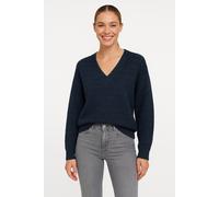 Strickpullover VERO MODA "VMBOOM STRUCTURE LS V-NECK PULLOVER BOO", Damen, Gr. M, blau (navy blazer detail:melange), Strick, Obermaterial: 85% Polyester, 7% Polyacryl, 5% Wolle, 3% Elasthan, meliert,