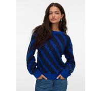 Strickpullover VERO MODA "VMBUBLY LS O-NECK PULLOVER BOO", Damen, Gr. M, surf the web detail:with navy blazer, Strick, Obermaterial: 100% Polyester, gemustert, regular fit normal, Rundhals, Rippstrick