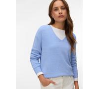 Strickpullover VERO MODA "VMCHARITY LS V-NECK PULLOVER NOOS", Damen, Gr. S, blau (brunnera blau), Strick, Obermaterial: 55% Polyacryl, 45% Nylon, unifarben, regular fit normal, V-Ausschnitt, Pullover