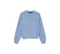 Strickpullover VERO MODA "VMDAISY EMB LS O-NECK PULLOVER BOO", Damen, Gr. L, brunnera blau, Strick, Obermaterial: 60% Baumwolle, 40% Polyester, unifarben, regular fit normal, Rundhals, Pullover Strick