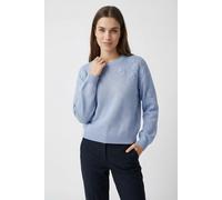 Strickpullover VERO MODA "VMDAISY EMB LS O-NECK PULLOVER BOO", Damen, Gr. M, brunnera blau, Strick, Obermaterial: 60% Baumwolle, 40% Polyester, unifarben, regular fit normal, Rundhals, Pullover Strick