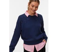 Strickpullover VERO MODA "VMDAISY EMB LS O-NECK PULLOVER BOO", Damen, Gr. XL, navy blazer, Strick, Obermaterial: 60% Baumwolle, 40% Polyester, unifarben, regular fit normal, Rundhals, Pullover Strickp