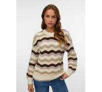 Strickpullover VERO MODA "VMDOJA LS O-NECK PULLOVER BOO", Damen, Gr. L, birch stripes:with silber mink, silber linning, chocolate torte, moonrock, Strick, Obermaterial: 68% Polyester, 22% Polyamid, 8%