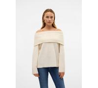 Strickpullover VERO MODA "VMERA LS OFF SHOULDER PULLOVER GA NOOS", Damen, Gr. M, birch detail:with melange, Strick, Obermaterial: 52% Polyester, 40% Polyacryl, 5% Wolle, 3% Elasthan, meliert, regular