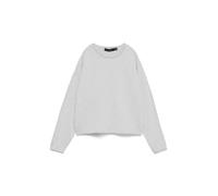 Strickpullover VERO MODA "VMEXCITING PLAIN LS O-NK ROLL PULLOV BOO", Damen, Gr. S, weiß (light grau melange), Strick, Obermaterial: 72% Polyester, 18% Polyacryl, 10% Nylon, unifarben, regular fit norm