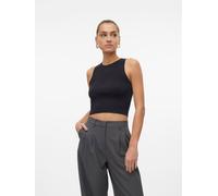 Strickpullover VERO MODA "VMGINNY SL O-NECK CROP TOP NOOS", Damen, Gr. L, schwarz, Strick, Obermaterial: 100% Polyester, unifarben, figurbetont taillenlang, Rundhals, Strickkante, Pullover Strickpullo