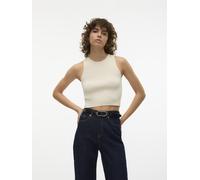 Strickpullover VERO MODA "VMGINNY SL O-NECK CROP TOP NOOS", Damen, Gr. XXL, gelb (eggnog), Strick, Obermaterial: 100% Polyester, unifarben, figurbetont taillenlang, Rundhals, Strickkante, Pullover Str