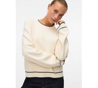Strickpullover VERO MODA "VMGOLD LS O-NECK DOUBLE CONTRAST PULL", Damen, Gr. M, birch detail:with schwarz, Strick, Obermaterial: 50% Viskose, 28% Polyester, 22% Nylon, unifarben mit Farbeinsatz, regul