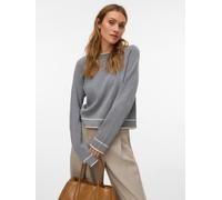 Strickpullover VERO MODA "VMGOLD LS O-NECK DOUBLE CONTRAST PULL", Damen, Gr. S, medium grau melange detail:with birch, Strick, Obermaterial: 50% Viskose, 28% Polyester, 22% Nylon, unifarben mit Farbei