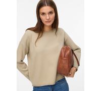 Strickpullover VERO MODA "VMGOLD ROLL LS O-NECK PULLOVER GA", Damen, Gr. L, beige (abbey stone detail:with melange), Strick, Obermaterial: 50% Viskose, 28% Polyester, 22% Nylon, meliert, Modisch, regu