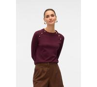 Strickpullover VERO MODA "VMHAPPY LS O-NECK BUTTON PULLOVER BOO", Damen, Gr. XS, winetasting detail:gold buttons, Strick, Obermaterial: 50% Viskose, 28% Polyester, 22% Nylon, gestreift, regular fit no