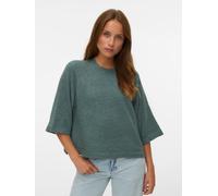 Strickpullover VERO MODA "VMLEFILE 3/4 O-NECK PULLOVER NOOS", Damen, Gr. S, balsam grün detail:melange, Strick, Obermaterial: 70% Polyacryl, 27% Nylon, 3% Elasthan, meliert, loose fit hüftlang, Rundha