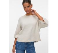 Strickpullover VERO MODA "VMLEFILE 3/4 O-NECK PULLOVER NOOS", Damen, Gr. XS, pumice stone detail:melange, Strick, Obermaterial: 70% Polyacryl, 27% Nylon, 3% Elasthan, meliert, loose fit hüftlang, Rund