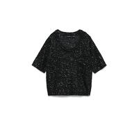 Strickpullover VERO MODA "VMLEILANI STITCH 2/4 U-NECK PULLOVER", Damen, Gr. S, schwarz detail:with silber seq, Strick, Obermaterial: 68% Polyester, 32% Polyacryl, Glitzermuster, regular fit normal, Ru